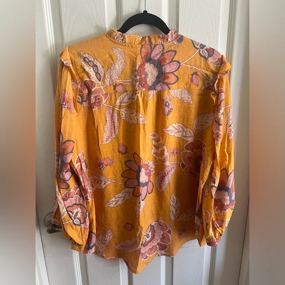 NWT Lauren Conrad Button Front Ruffle Blouse….XL…Orange color floral print - Picture 6 of 9